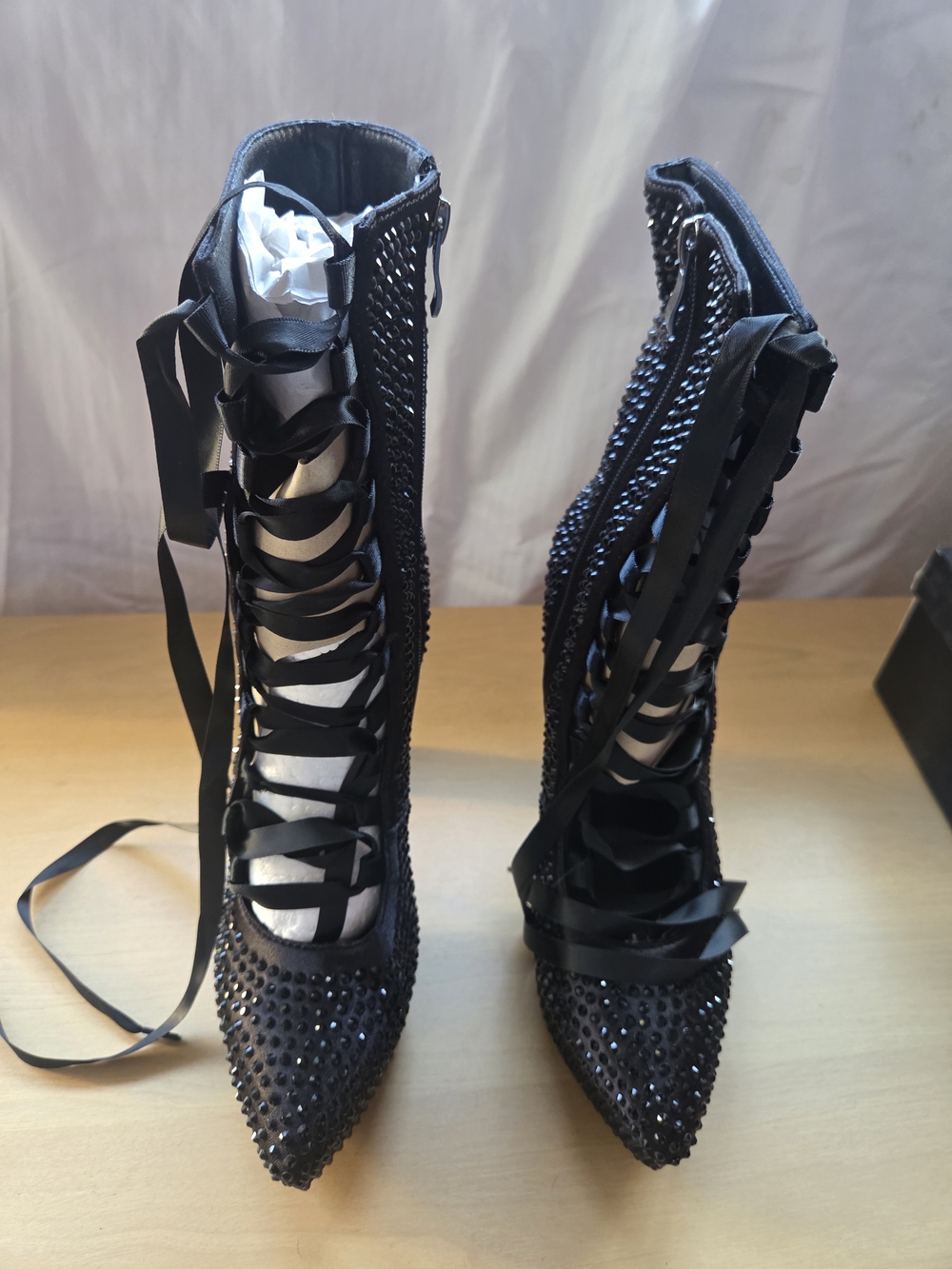 💎 NIB Dolls Kill Unholy Rhinestone Lace Up Platform Booties - Black - Size 9 💎